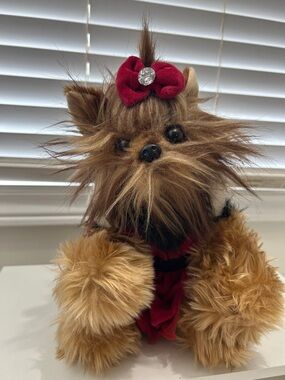 Plush Yorkie with Red Bow